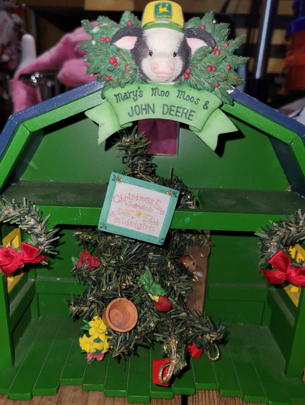 Enesco Mary's Moo Moos John Deere Christmas Barn Decor